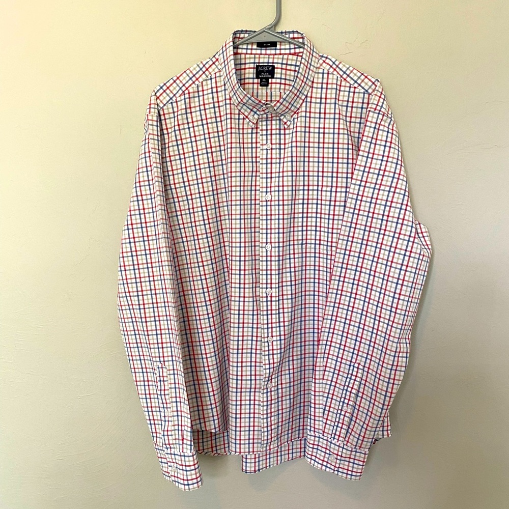 J Crew Flex Washed long sleeve shirt, Slim cut, XL, white with stripes